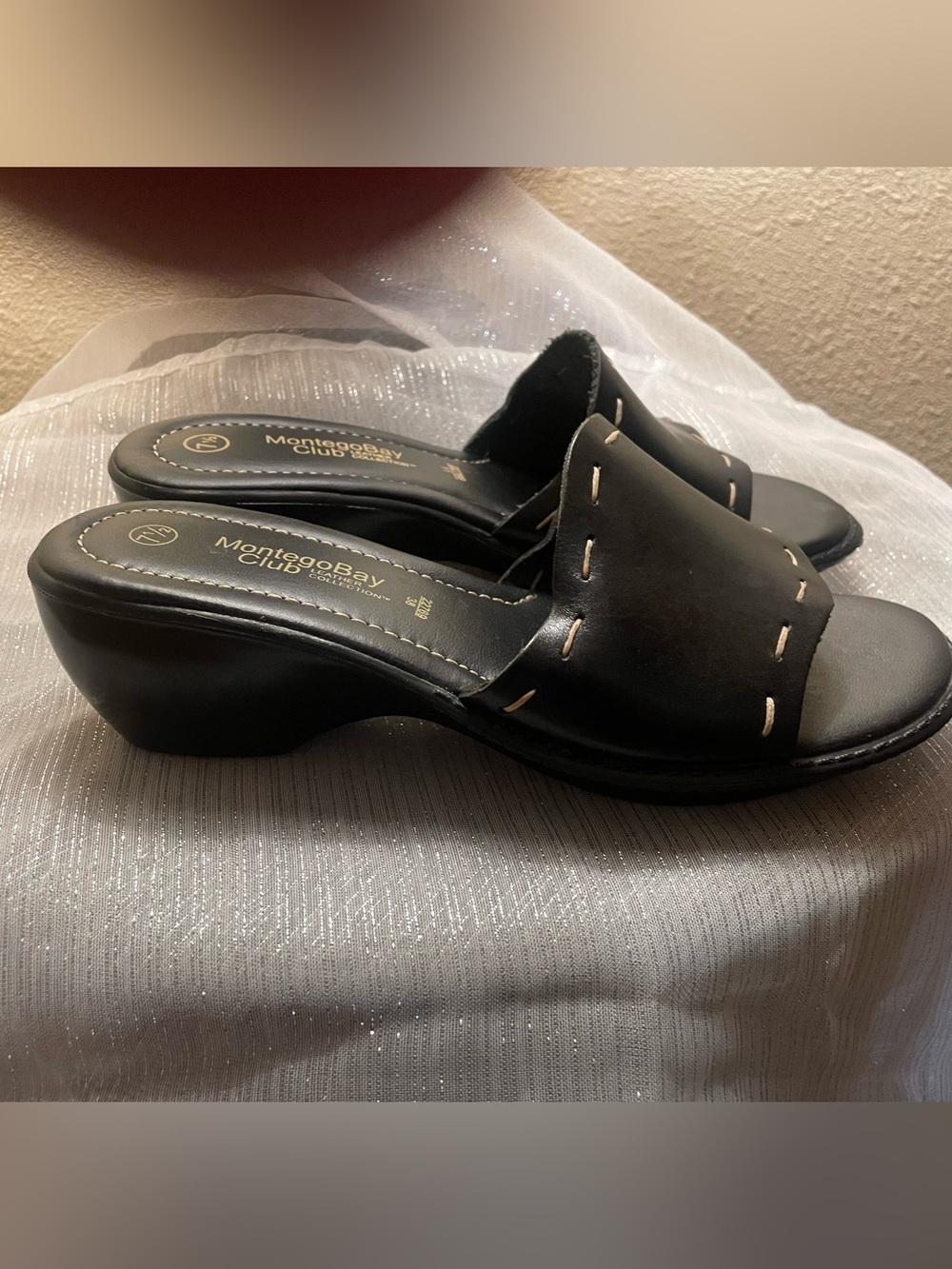 Montego Bay Club Black Leather Slip-On Clogs